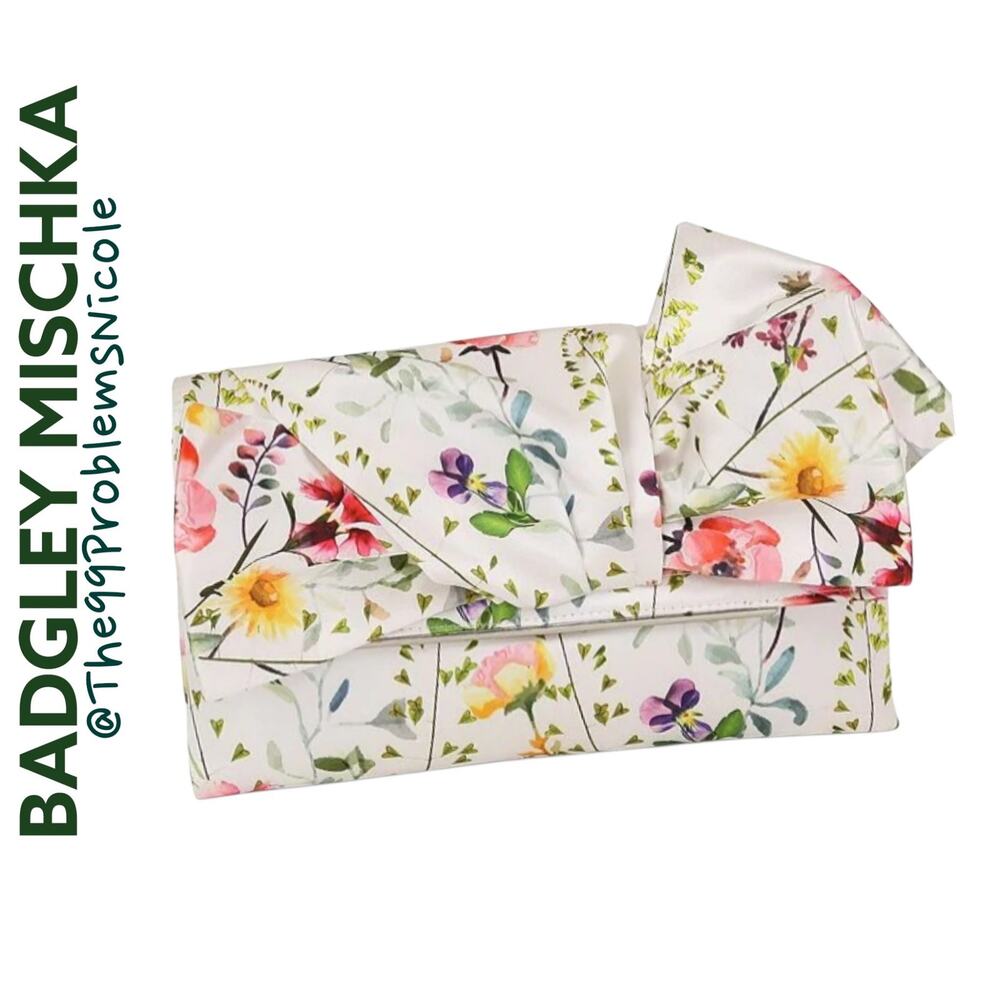 Badgley Mischka White Floral Bow Clutch